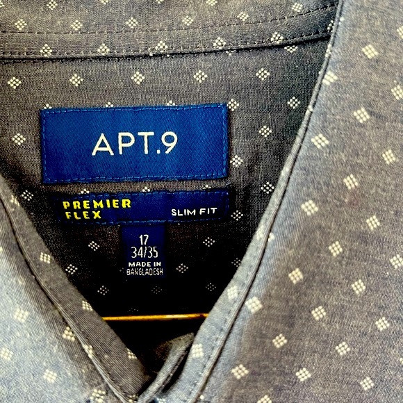 Apt 9 Blue Long Sleeve Shirt Slim Fit Diamond Pattern Stretch Fabric 17 34/35 - Picture 7 of 10
